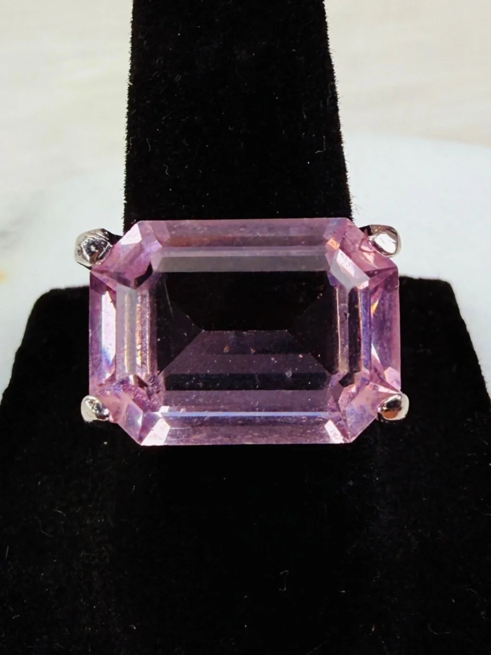 Vintage Light Purple Square Stone Silverone sz 6.5 Ring